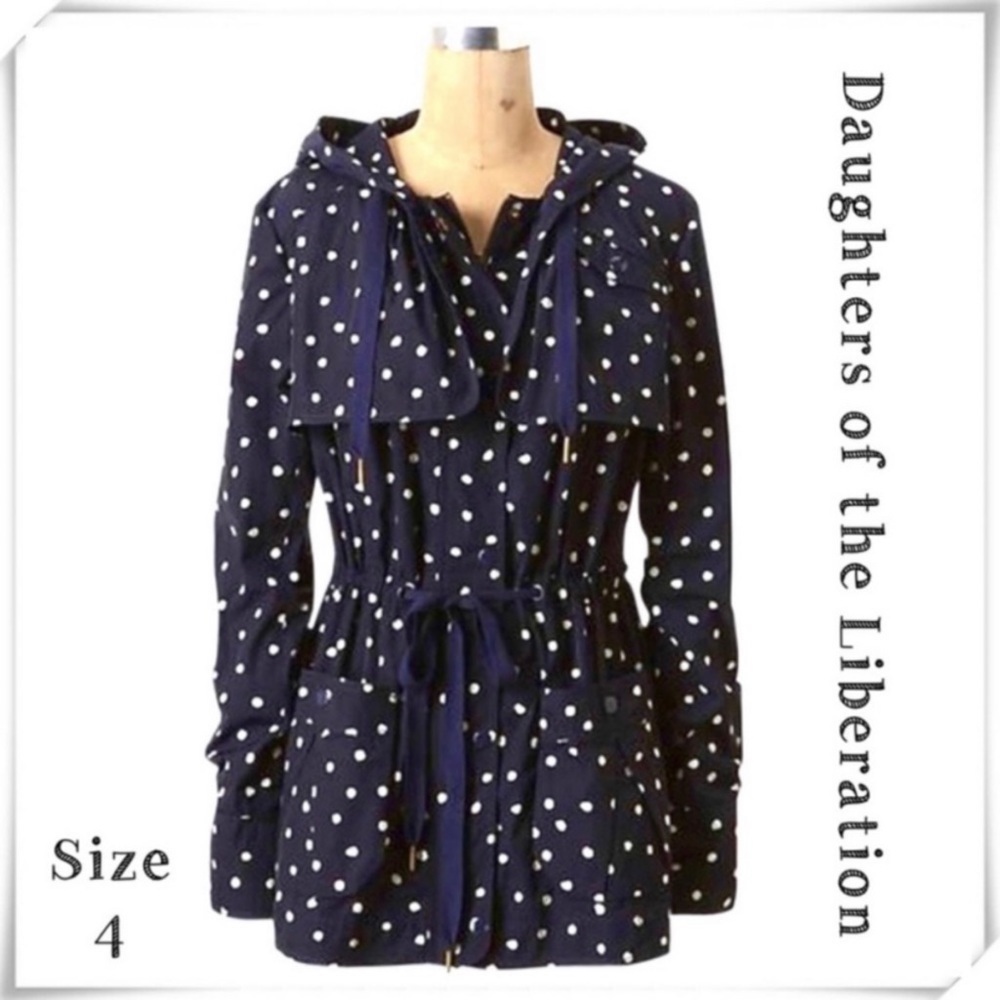 ANTHROPOLOGIE Daughters of the Liberation Polka Dot Anorak Trench Jacket Size 4